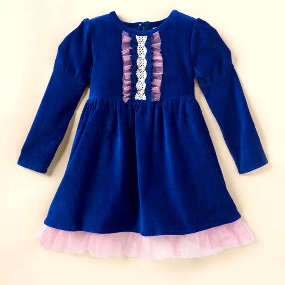 Matilda Jane Heart to Heart Blue Clara Ribbed Velour Lap Dress Size 4 NEW